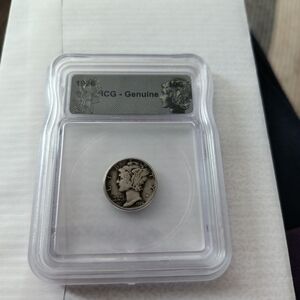 Certified 1928 Mercury Silver Dime in Protective Case ICG